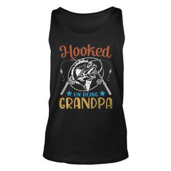 Hooked On Being Grandpa Happy Father Day Fisher Papa Unisex Tank Top | Mazezy