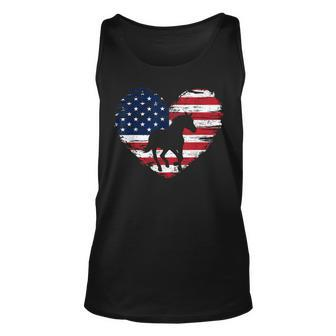 Horse American Flag Heart 4Th Of July Usa Patriotic Pride Unisex Tank Top - Monsterry DE