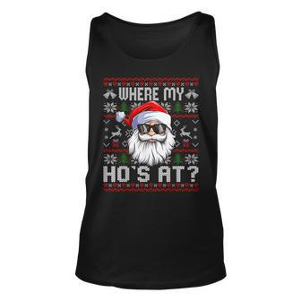 Where My Hos At Ugly Christmas Sweater Santa Claus Style Tank Top | Mazezy UK