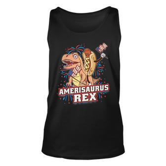 Hotdog T Rex Dinosaur 4Th Of July Amerisaurus Funny Gifts Unisex Tank Top | Mazezy