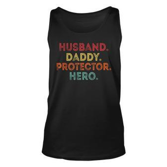 Husband Daddy Protector Hero Dad Fathers Day Vintage Unisex Tank Top | Mazezy DE