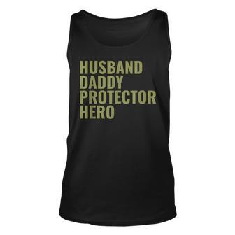 Husband Daddy Protector Hero Fathers Day Military Style Tank Top | Mazezy