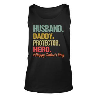 Husband Daddy Protector Hero Happy Fathers Day Dad Tank Top | Mazezy