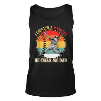 I Created A Monster He Call Me Dad Baseball Fathers Day Unisex Tank Top - Seseable