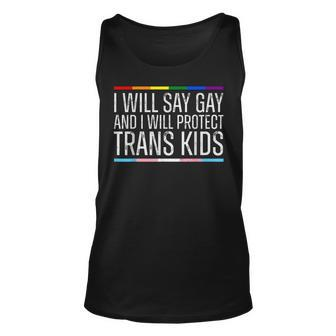 I Will Say Gay And I Will Protect Trans Kids Lgbtq Vintage Unisex Tank Top | Mazezy