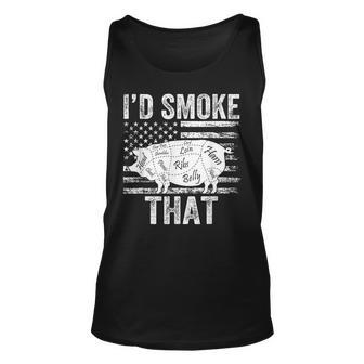 Id Smoke That Bbq Smoker Father Barbecue Grilling Usa Flag Usa Tank Top | Mazezy