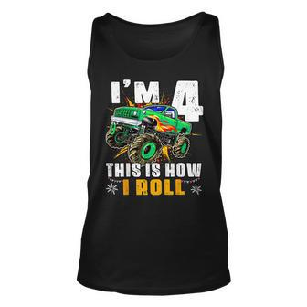 I'm 4 This Is How I Roll Monster Truck 4Th Birthday Boys Tank Top - Seseable