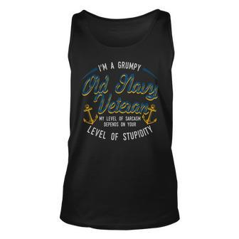 IM A Grumpy Navy Veteran I Level Of Sarcasm Gift For Mens Unisex Tank Top | Mazezy