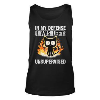 In My Defense I Was Left Unsupervised Black Cat Humoristic Unisex Tank Top | Mazezy