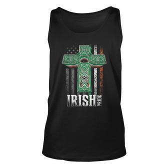 Irish Pride American Flag Celtic Cross On Back St Patrick Unisex Tank Top | Mazezy