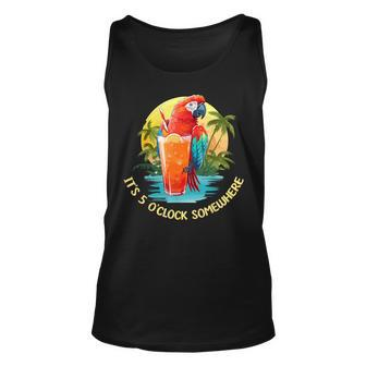 It's 5 O'clock Somewhere Drinking Parrot Cocktail Summer Tank Top - Seseable