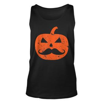 Jack O Lantern Mustache Pumpkin Vintage Distressed Halloween Pumpkin Tank Top | Mazezy