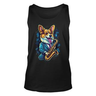 Jazz Musician Corgi Dog Saxophone Corgi Funny Gifts Unisex Tank Top | Mazezy DE