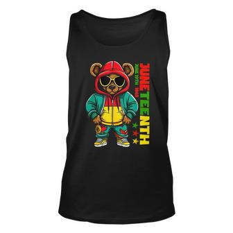 Junenth Black Mens Hip Hop Teddy Bear African American Teddy Bear Tank Top | Mazezy
