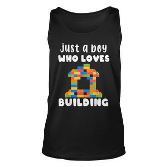 Just A Boy Who Loves Building Blocks Master Builder Unisex Tank Top - Seseable