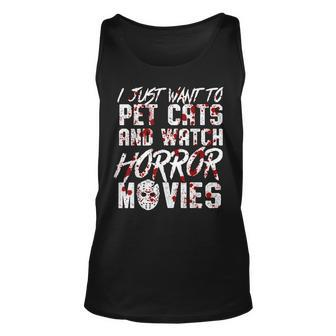 I Just Want To Pet Cats And Watch Horror Movies Halloween Halloween Tank Top | Mazezy UK