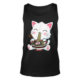 Kawaii Cute Anime Cat Ramen Noodles Japanese Neko Kitten Unisex Tank Top | Mazezy