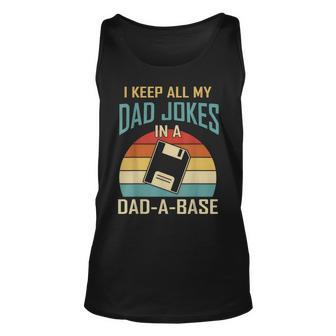 I Keep All My Dad Jokes In A Dad-A-Base Vintage Fathers Day Tank Top | Mazezy