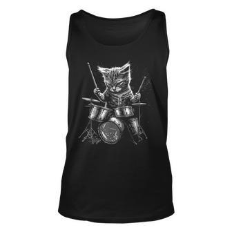 Kitten Rock Band Drummer Cat Playing Drums Tank Top | Mazezy