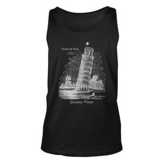 Leaning Tower Of Pisa With Italian Flag Sketch Design Unisex Tank Top | Mazezy