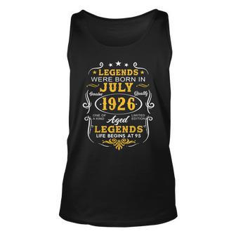Legends Born In July 1926 95Th Birthday 95 Years Old Unisex Tank Top | Mazezy