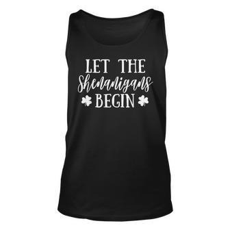Let The Shenanigans Begin Shamrock Green St Patricks Day Shamrock Tank Top | Mazezy