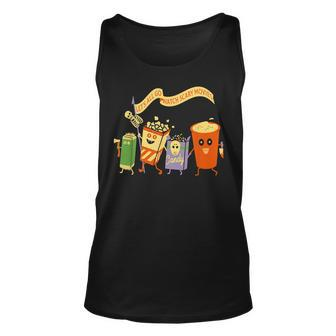 Let's All Go Watch Scary Movies Popcoin Halloween Tank Top - Monsterry