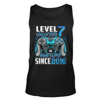 Level 7 Unlocked Awesome Since 2016 7Th Birthday Gaming Tank Top - Monsterry