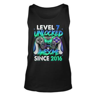 Level 7 Unlocked Awesome Since 2016 7Th Birthday Gaming Kids Unisex Tank Top - Seseable