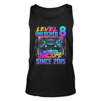 Level 8 Unlocked Awesome Since 2015 8Th Birthday Gaming Kids Tank Top | Mazezy