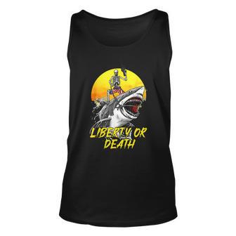 Liberty Or Death Vintage Skeleton Shark Patriotic Proud Unisex Tank Top - Seseable