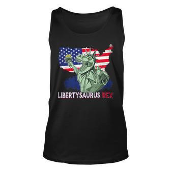 Libertysaurus T Rex American Flag Independence Day Merica Unisex Tank Top - Monsterry DE