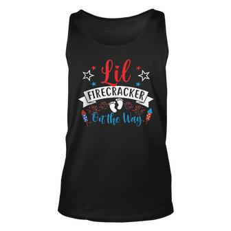 Lil Firecracker On The Way Cute 4Th Of July Pregnancy Unisex Tank Top - Monsterry