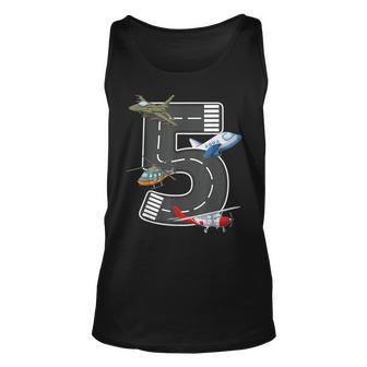 Little Pilot 5Th Birthday Party 5 Five Year Old Airplane Tank Top - Seseable