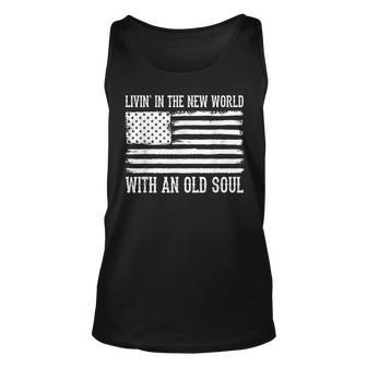 Living In The New World With An Old Soul America Flag Tank Top | Mazezy