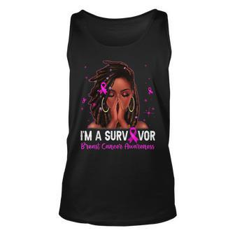 Loc'd Hair Black Woman I Am A Survivor Breast Cancer Ribbon Tank Top - Monsterry AU