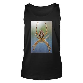 Long-Legged Spider In Webbing Scary Insect Colorful Unisex Tank Top | Mazezy