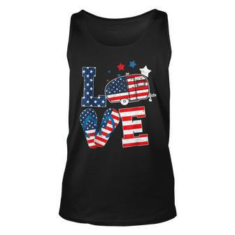 Love Camping Usa Flag 4Th Of July Flip Flop Camper Patriotic Unisex Tank Top - Seseable