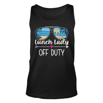 Lunch Lady Off Duty Sunglasses Palm Tree Beach Sunset Retro Unisex Tank Top - Thegiftio UK