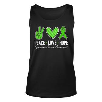 Lymphoma Cancer Awareness Green Ribbon Peace Love Hope Tank Top - Monsterry DE
