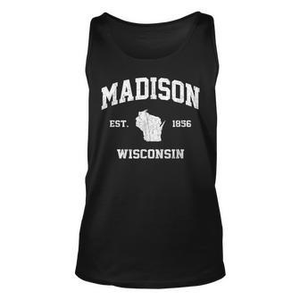 Madison Wisconsin Wi Vintage State Athletic Style Gift For Women Unisex Tank Top - Thegiftio UK