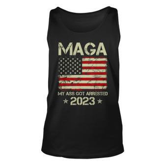 Maga My Ass Got Arrested 2023 Anti-Trump American Flag Tank Top | Mazezy