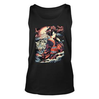 Make A Statement With This Bold Geisha And Tiger Tattoo Unisex Tank Top | Mazezy