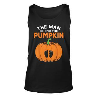The Man Behind The Pumpkin Dad Halloween Pregnancy Reveal Tank Top - Thegiftio UK