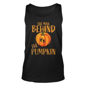 The Man Behind The Pumpkin Halloween Pregnancy Pumpkin Tank Top | Mazezy