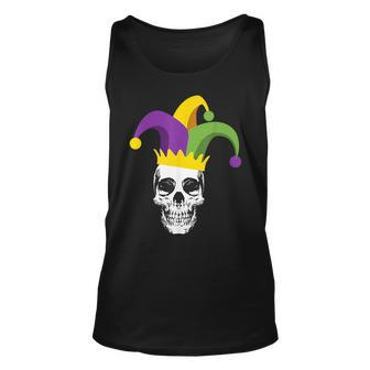 Mardi Gras Skull Jester Hat Funny Parade Costume Unisex Tank Top | Mazezy