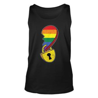 Matching Half Heart Gay Pride Lgbt-Q Flag Couple Lock Love Unisex Tank Top | Mazezy