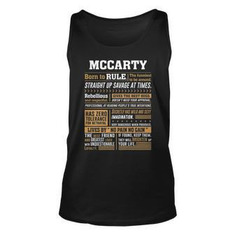 Mccarty Name Gift Mccarty Born To Rule V2 Unisex Tank Top - Seseable