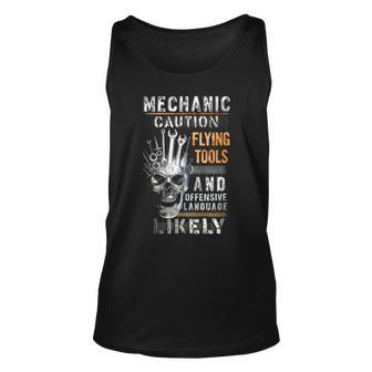 Mechanic Caution Flying Tools And Offensive Language Mechanic Tank Top | Mazezy UK