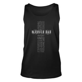 Mens Christian Blessed Dad Cross Fathers Day Gifts Unisex Tank Top | Mazezy
